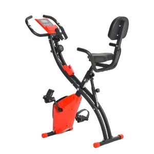 2-In-1 Upright Exercise Recumbent Bike Adjustable Resistance Stationary Fitness Home Gym FoldableWith Armrests LCD Monitor Cycling Wheels Red