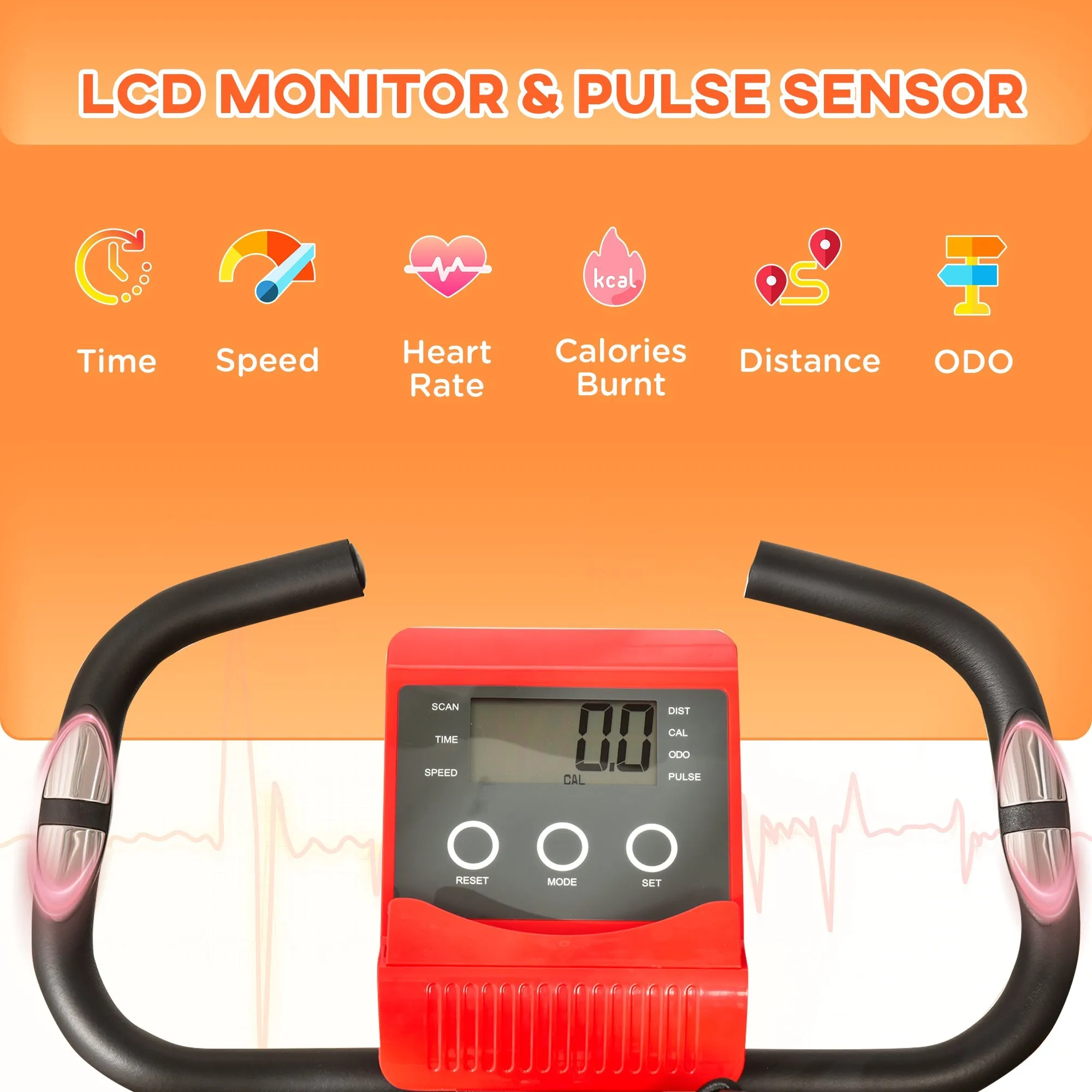 2-In-1 Upright Exercise Recumbent Bike Adjustable Resistance Stationary Fitness Home Gym FoldableWith Armrests LCD Monitor Cycling Wheels Red