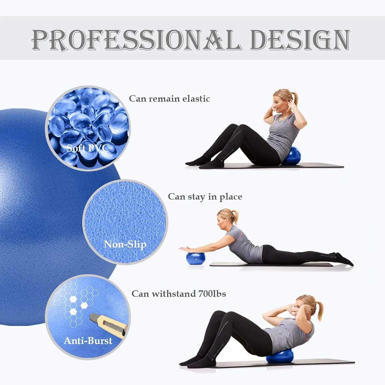 9 Inch Core Ball, Small Exercise Ball with Exercise Guide Barre Ball Mini Yoga Ball