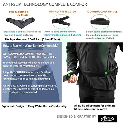 AiRunTech Waist Pack Water Bottle Holder, Fanny Pack/Pouch Bag Women Running, iPhone Samsung Waterproof Purse Pockets Running Belt Fitness Jogging Accessories (Upgraded II Black 4.0")