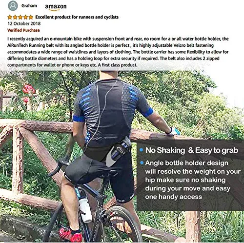 AiRunTech Waist Pack Water Bottle Holder, Fanny Pack/Pouch Bag Women Running, iPhone Samsung Waterproof Purse Pockets Running Belt Fitness Jogging Accessories (Upgraded II Black 4.0")