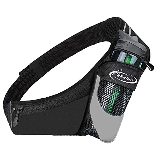 AiRunTech Waist Pack Water Bottle Holder, Fanny Pack/Pouch Bag Women Running, iPhone Samsung Waterproof Purse Pockets Running Belt Fitness Jogging Accessories (Upgraded II Black 4.0")