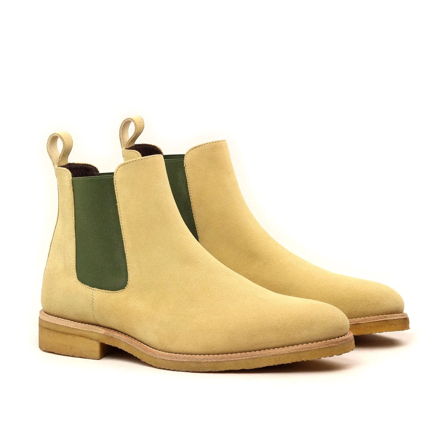 Ambrogio Men's Handmade Custom Made Shoes Beige Cream Lux Suede Leather Chelsea Boots (AMB1006)