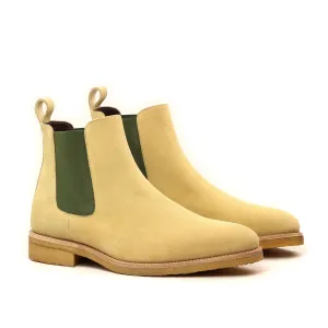 Ambrogio Men's Handmade Custom Made Shoes Beige Cream Lux Suede Leather Chelsea Boots (AMB1006)