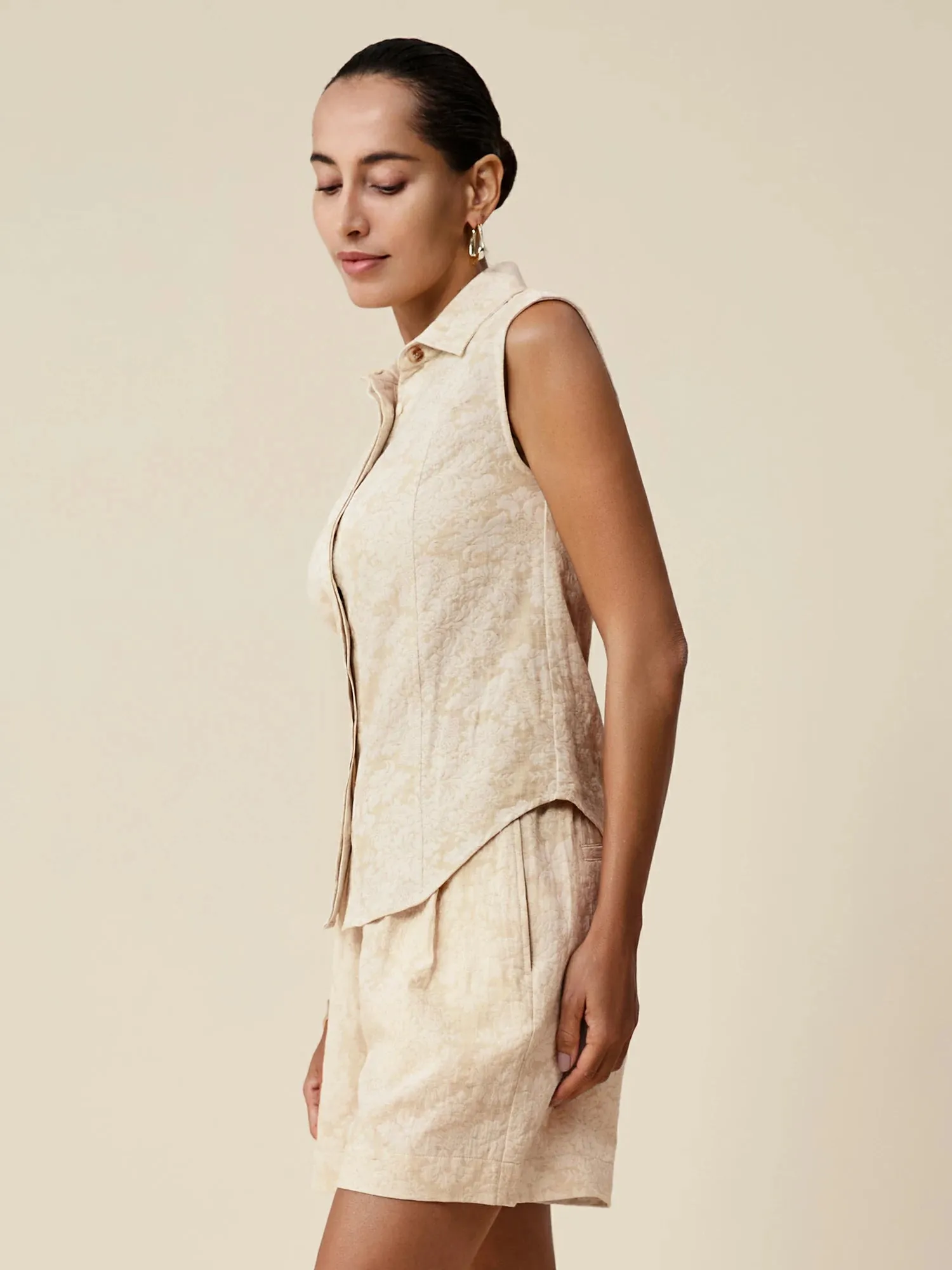 Amoretu Cotton & Linen Jacquard Shorts