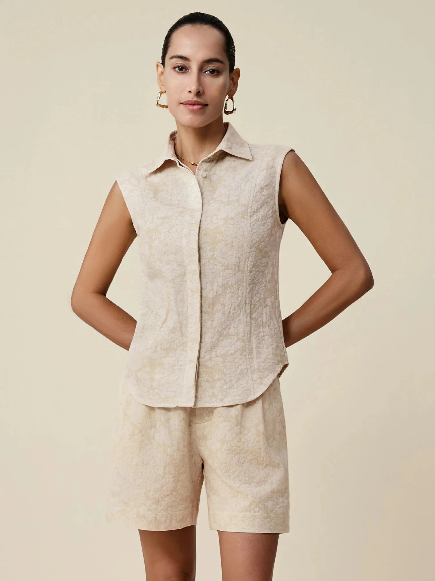 Amoretu Cotton & Linen Jacquard Shorts