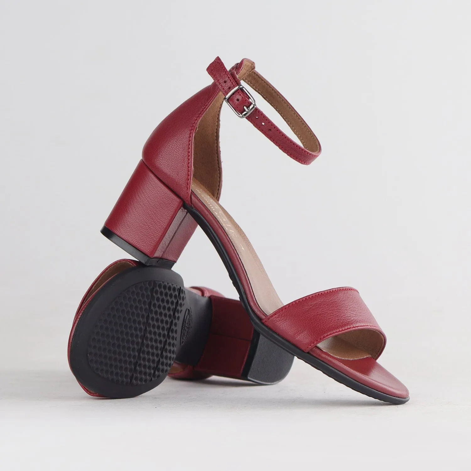 Ankle Strap Block Heel Sandal in Red - 11879