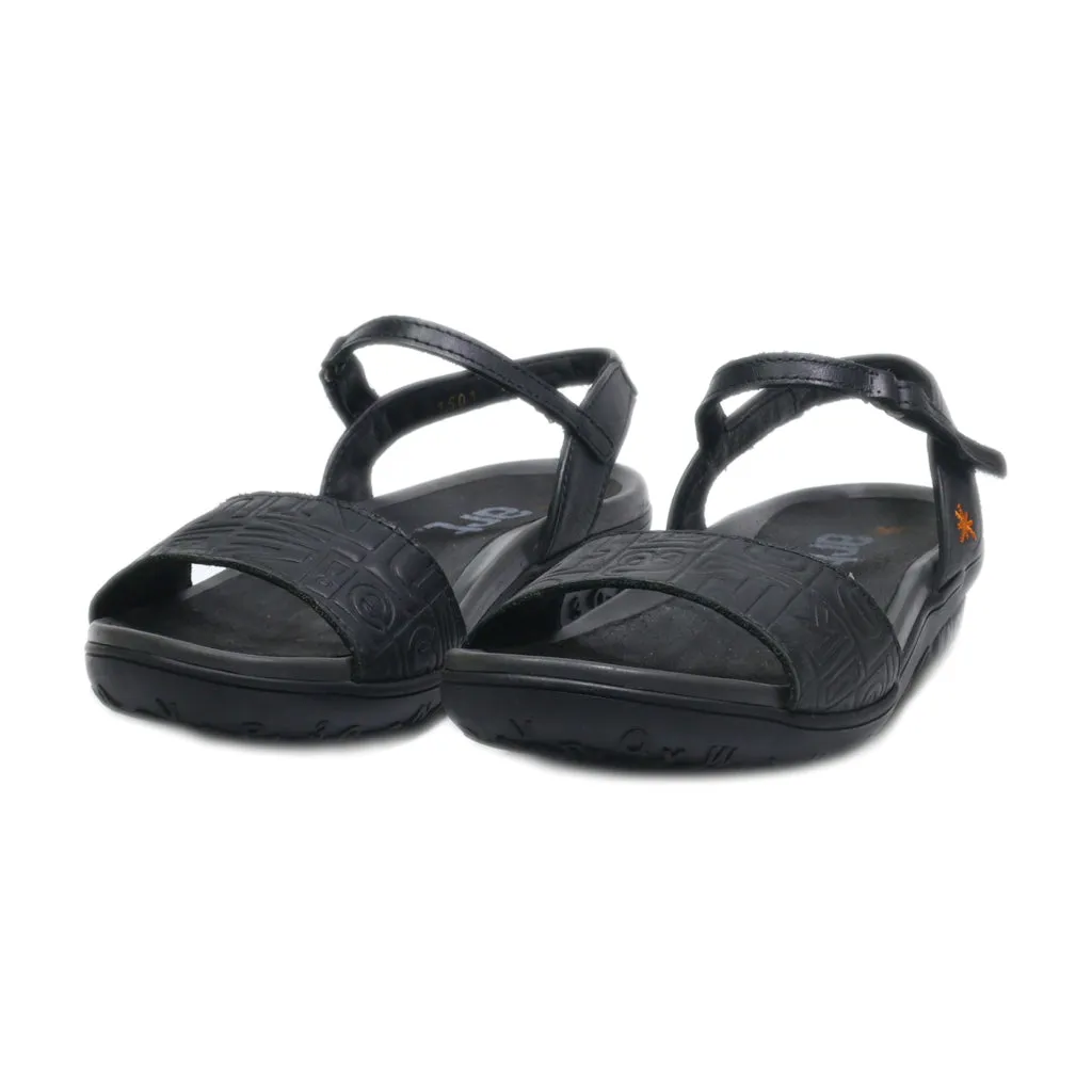 Art Flat Sandals Leather Black Colour For Women
