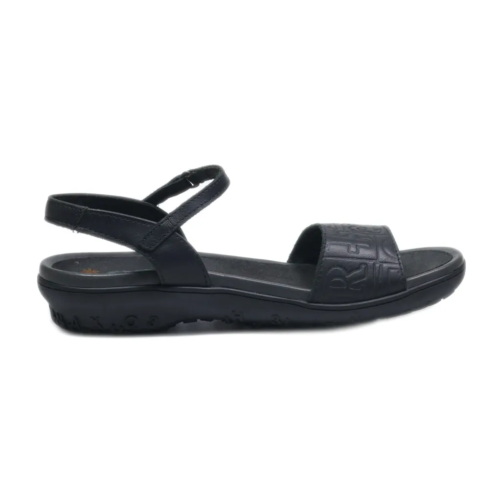 Art Flat Sandals Leather Black Colour For Women