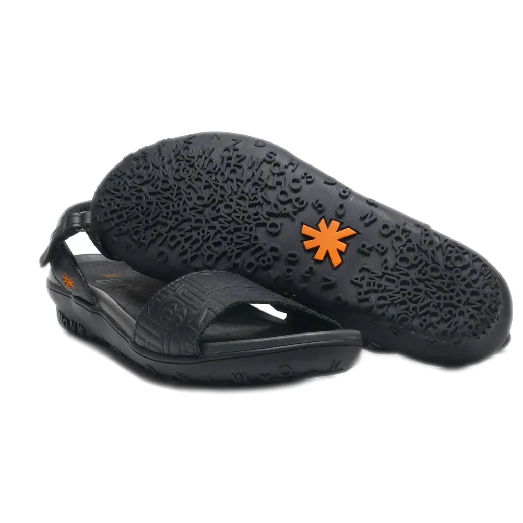 Art Flat Sandals Leather Black Colour For Women