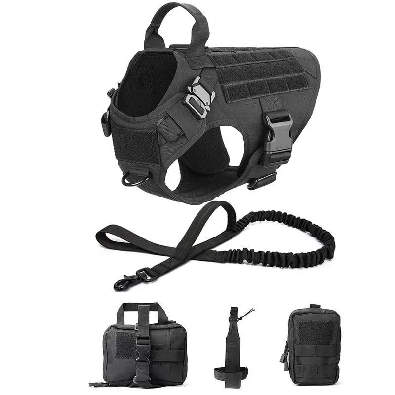 Best Tactical Dog Vest Harness And Leash Set Metal Buckle Dogs Training