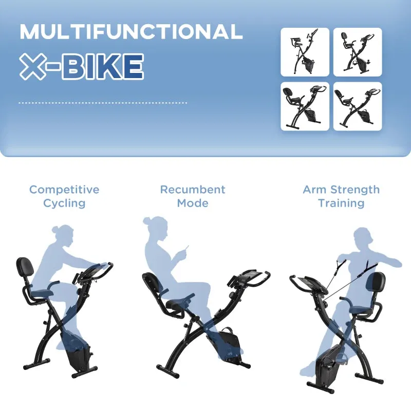 Black Foldable Recumbent Exercise Bike with 8-Level Magnetic Resistance
