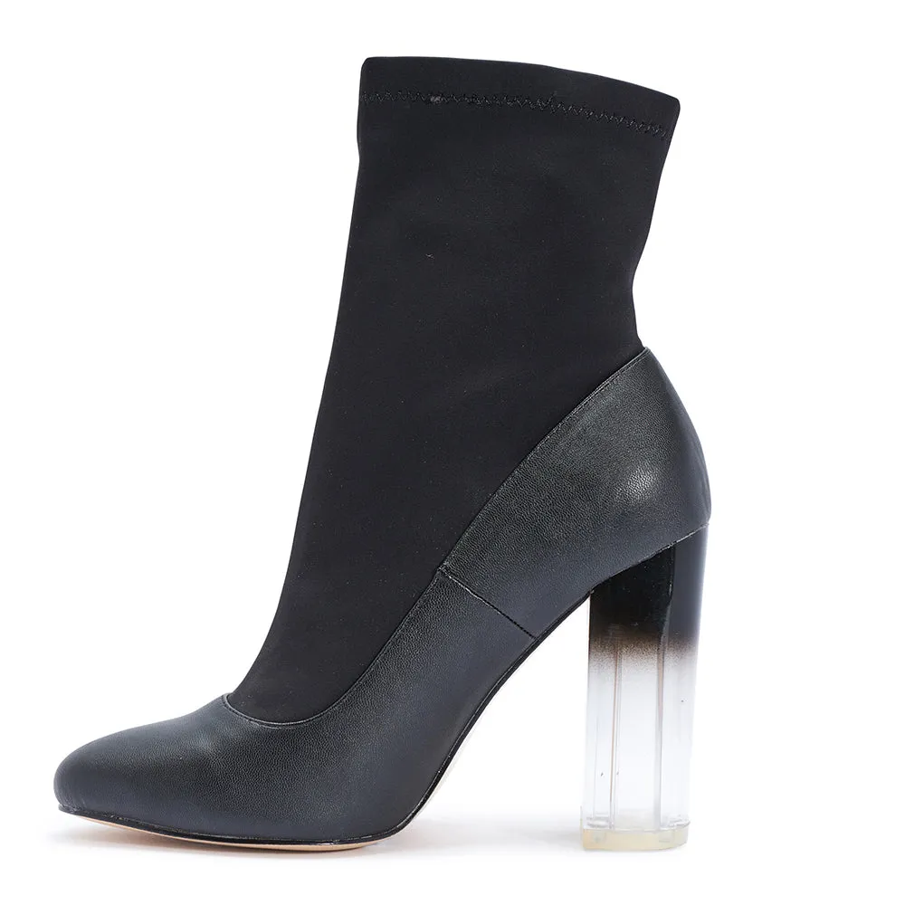 Block Heel Perspex Ankle Sock Boot