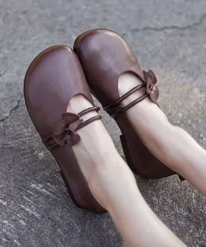 Brown Flat Shoes Classy Soft Splicing Floral ML1654