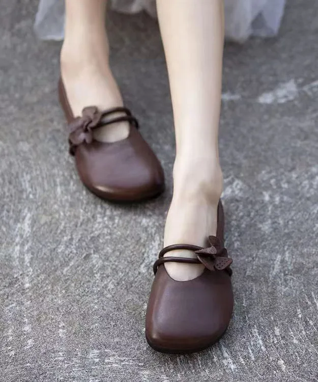 Brown Flat Shoes Classy Soft Splicing Floral ML1654