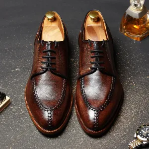 Brown Patina Glossed Hatch Grain Split Toe Derby