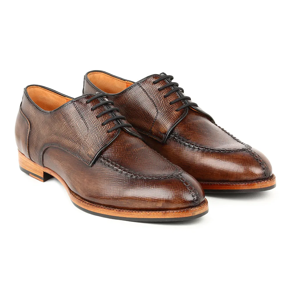 Brown Patina Glossed Hatch Grain Split Toe Derby