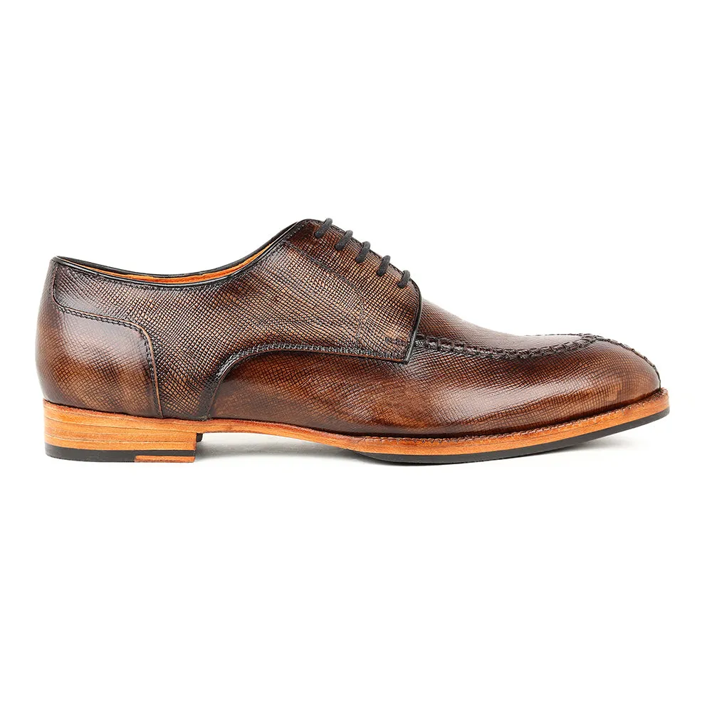 Brown Patina Glossed Hatch Grain Split Toe Derby