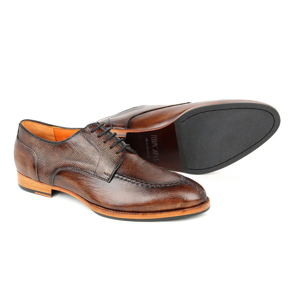 Brown Patina Glossed Hatch Grain Split Toe Derby