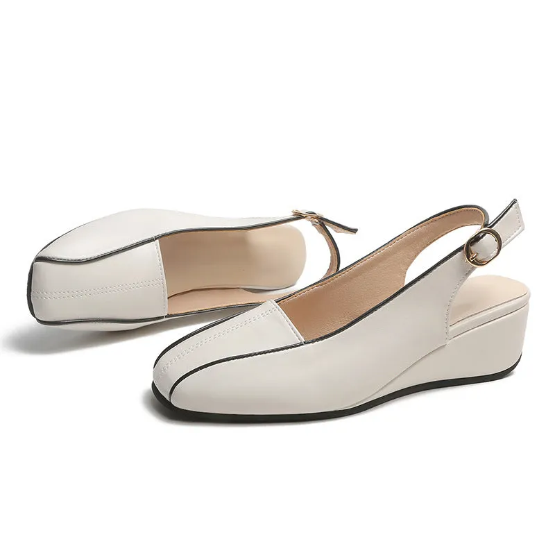 Buckle Square Toe Wedge Closed Toe Sandals