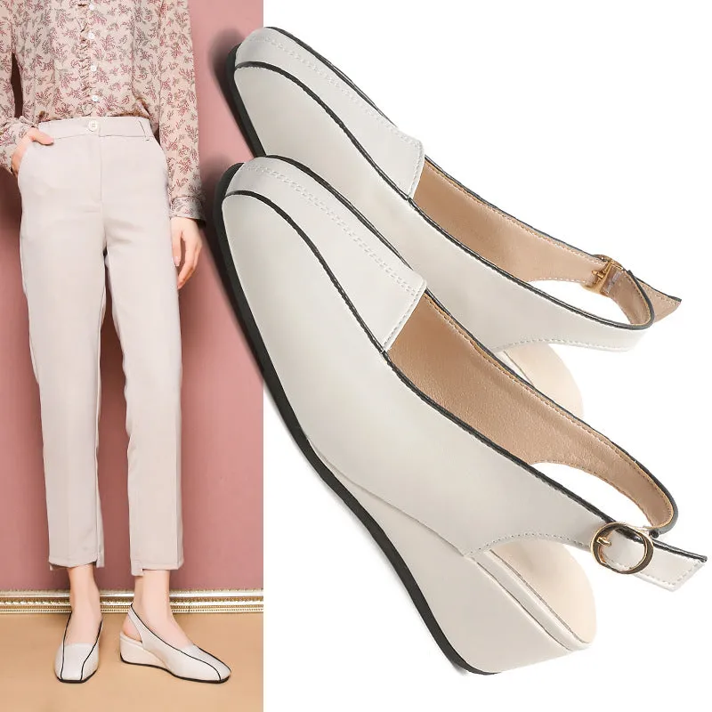 Buckle Square Toe Wedge Closed Toe Sandals