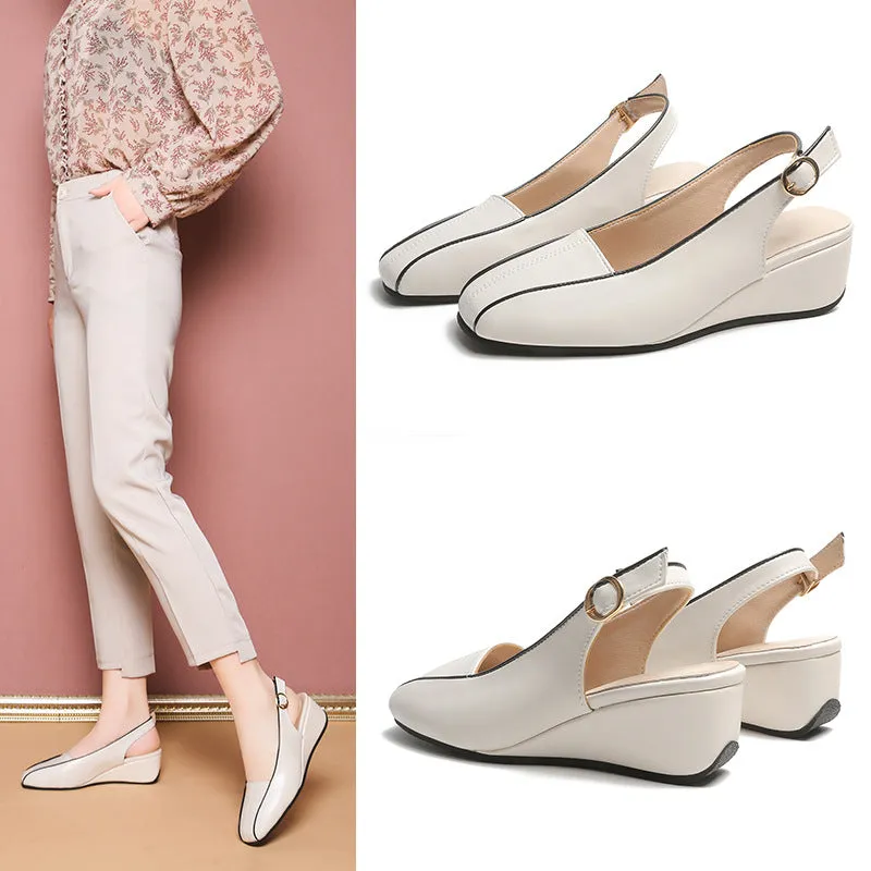 Buckle Square Toe Wedge Closed Toe Sandals