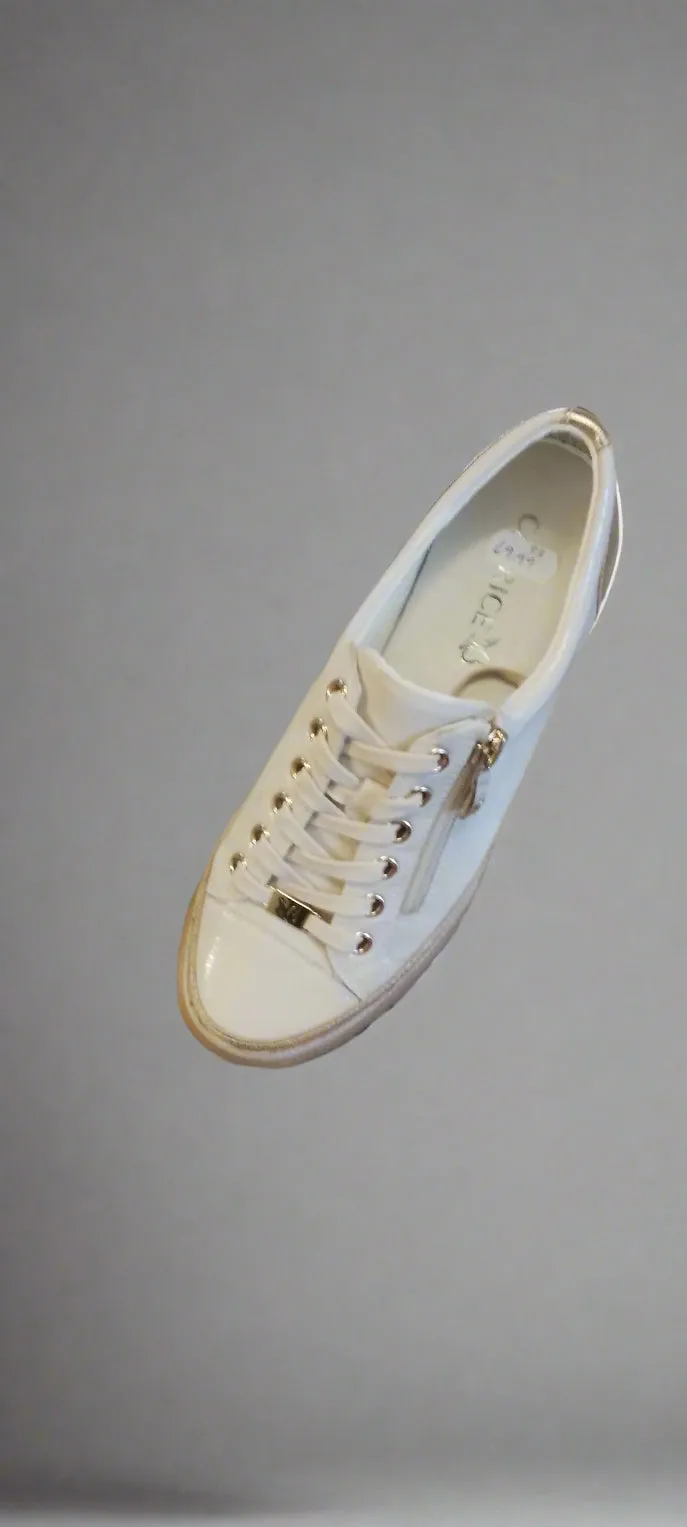 Caprice "23706" Patent Leather Trainer with Zip in Cream