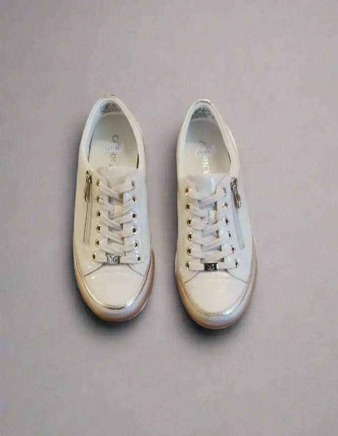 Caprice "23706" Patent Leather Trainer with Zip in Cream