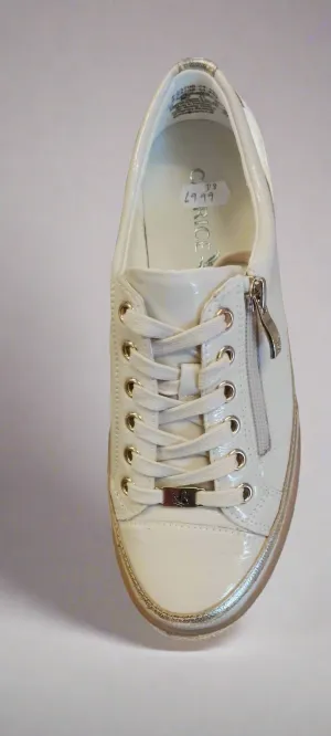 Caprice "23706" Patent Leather Trainer with Zip in Cream
