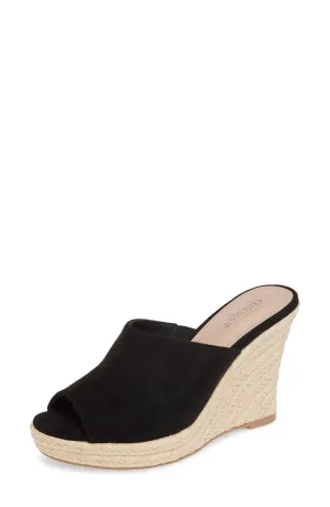 Charles David Lawrence Black High Platform Open Toe Espadrille Wedge Sandals