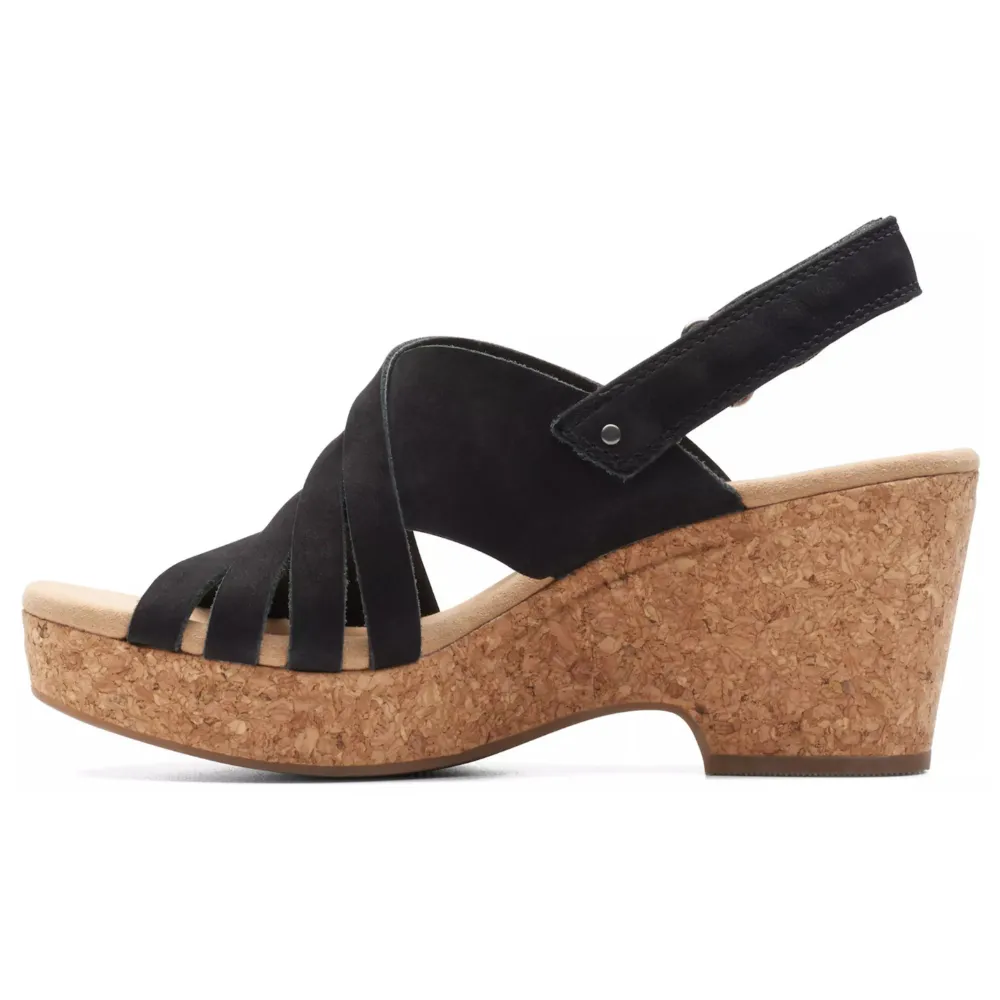 Clarks Giselle Glow Black Nubuck Wedge Sandals (Women's)