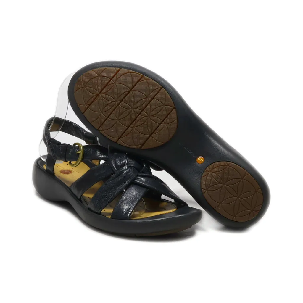 Clarks Structured Flat Sandals Leather Black Colour For Women