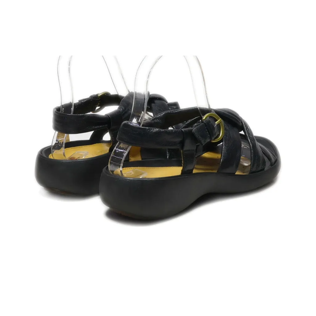 Clarks Structured Flat Sandals Leather Black Colour For Women