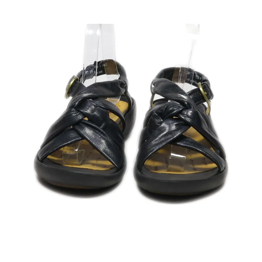 Clarks Structured Flat Sandals Leather Black Colour For Women