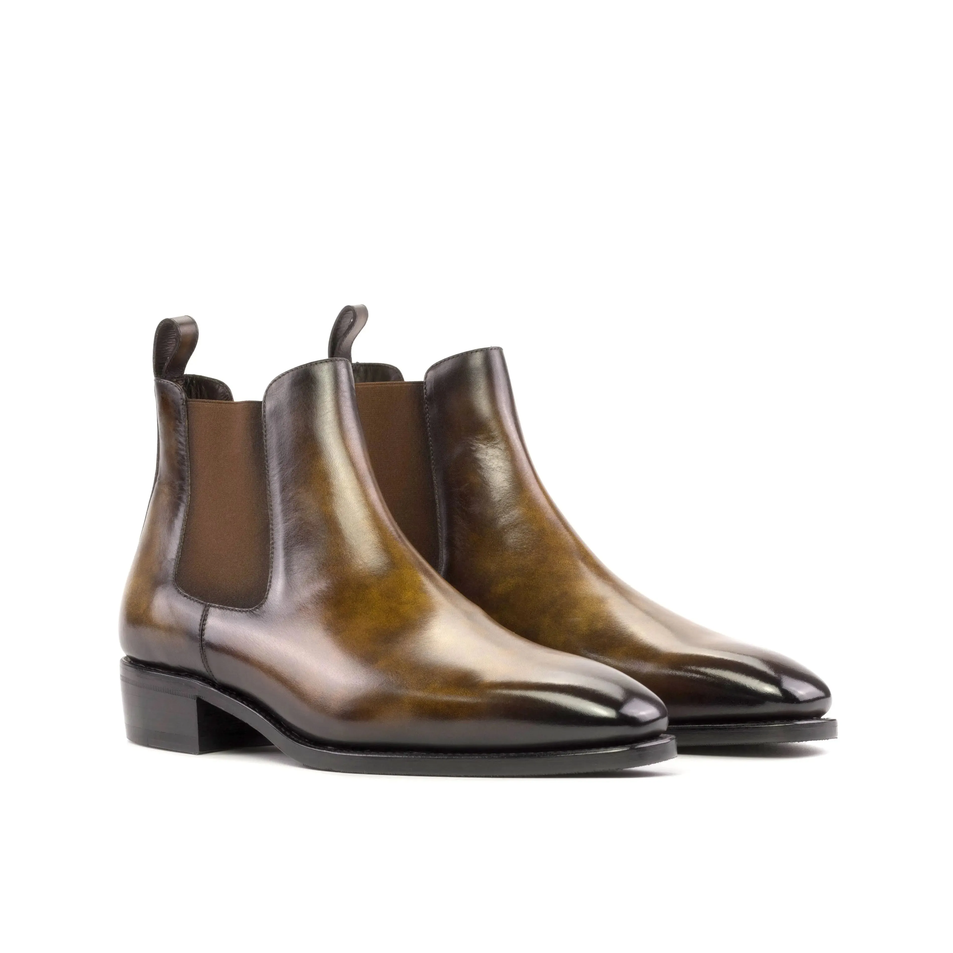 DapperFam Monza in Tobacco Men's Hand-Painted Patina Chelsea Boot