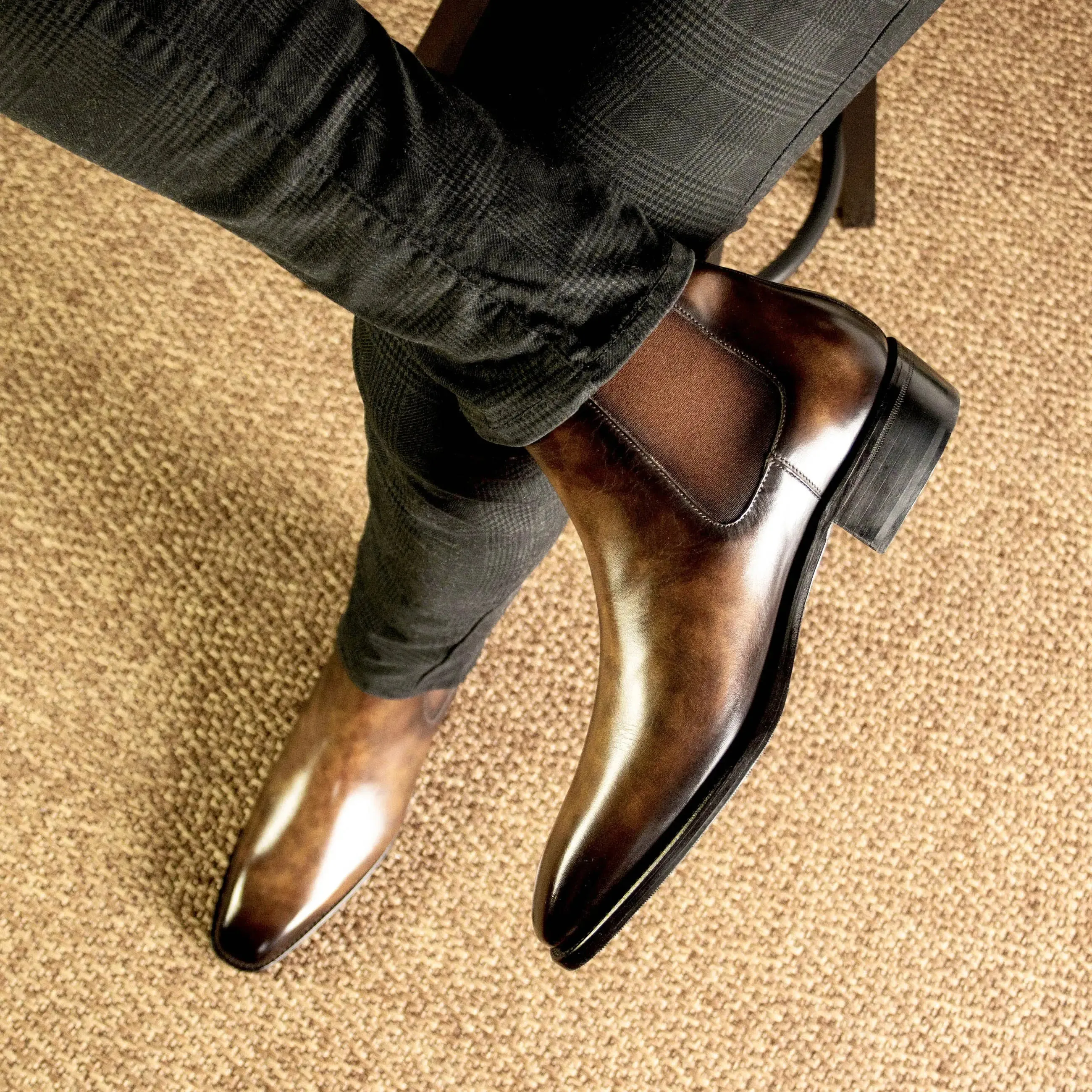 DapperFam Monza in Tobacco Men's Hand-Painted Patina Chelsea Boot