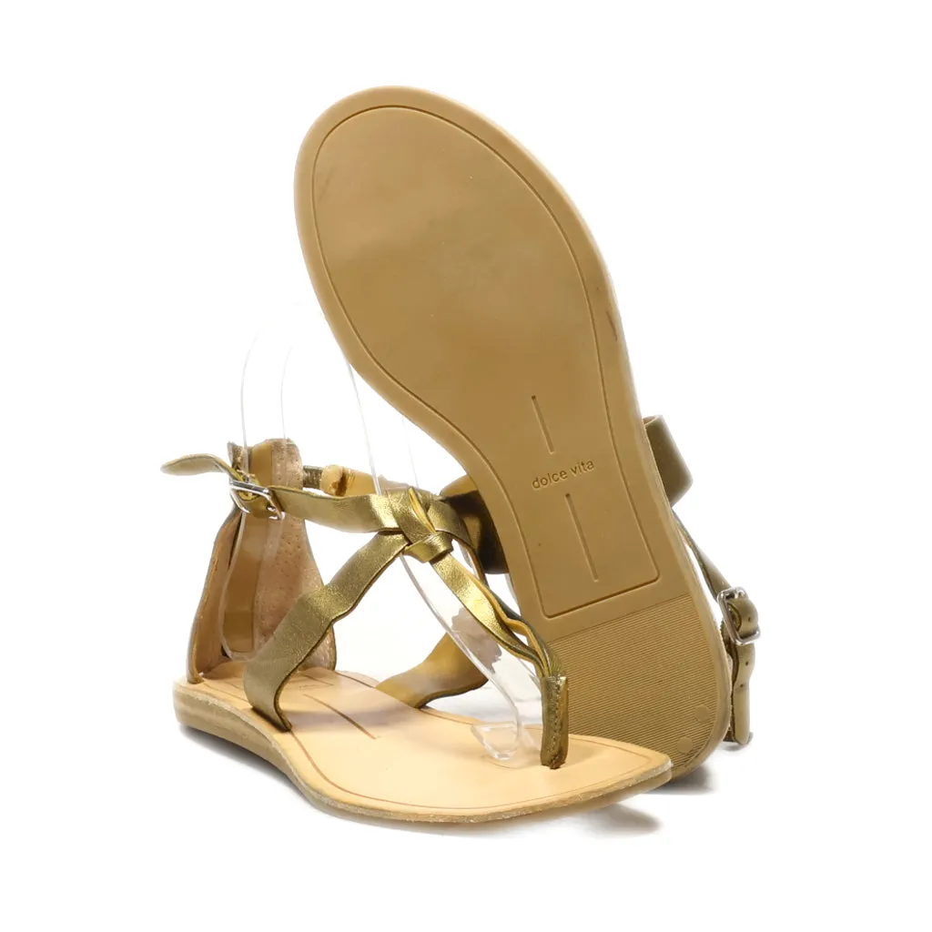 Dolce Vita Flat Sandals Leather Gold Colour For Women
