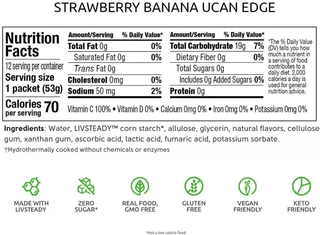 Edge Energy Gel Shots, Strawberry Banana (12, 2 Ounce Packets) for Running, Training, Workouts, Fitness, Cycling, Crossfit | Sugar-Free, Vegan, & Keto Friendly Energy Supplement