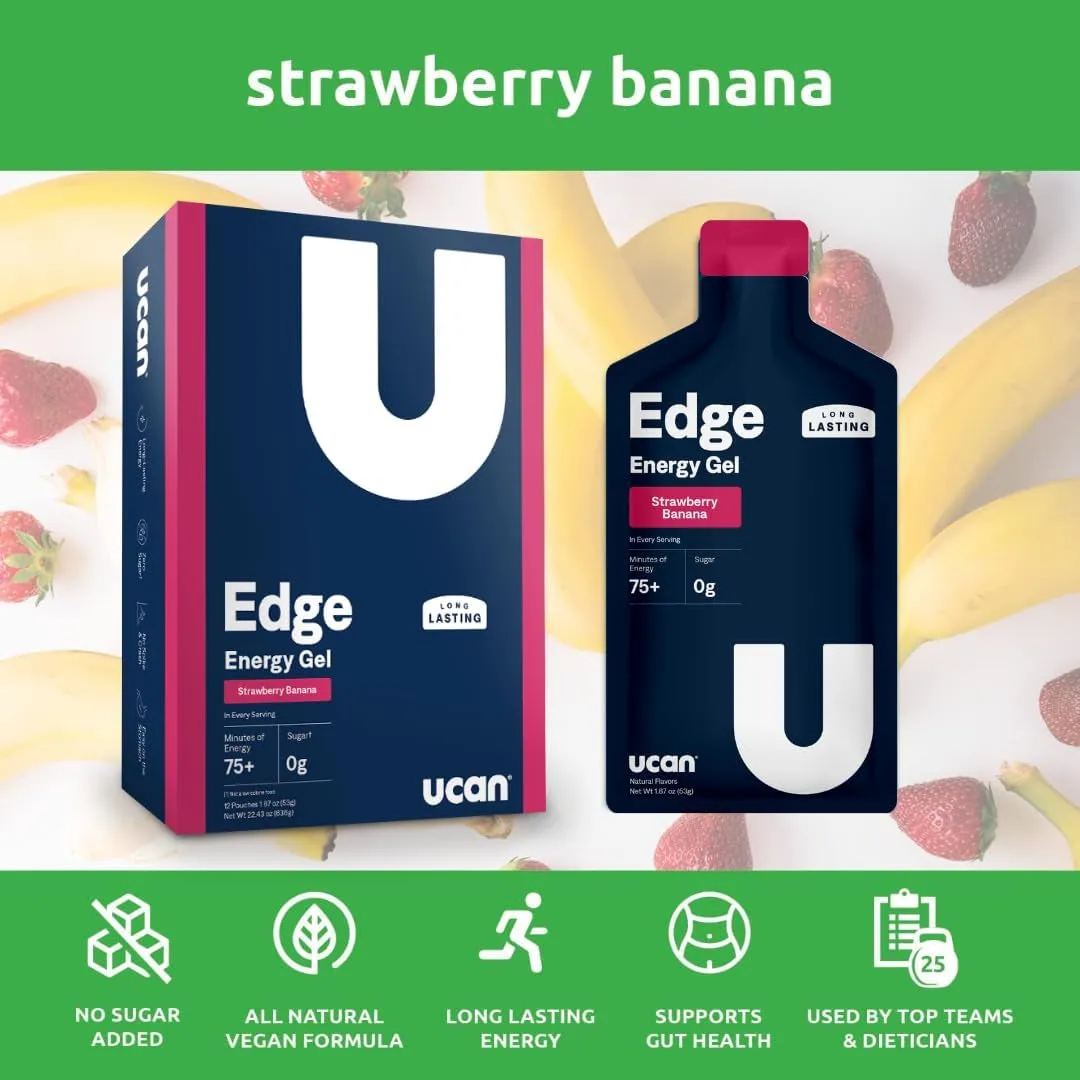 Edge Energy Gel Shots, Strawberry Banana (12, 2 Ounce Packets) for Running, Training, Workouts, Fitness, Cycling, Crossfit | Sugar-Free, Vegan, & Keto Friendly Energy Supplement