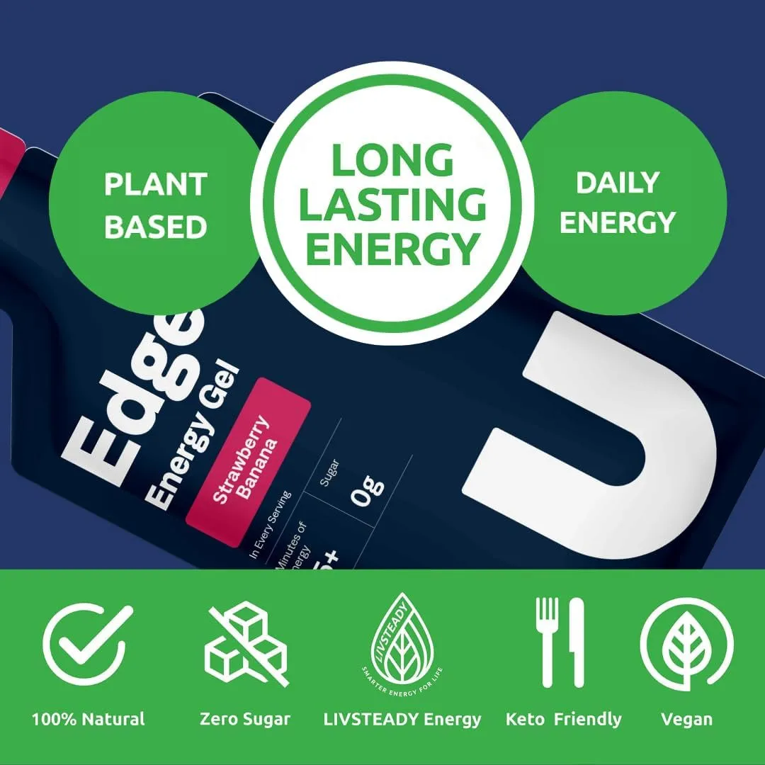 Edge Energy Gel Shots, Strawberry Banana (12, 2 Ounce Packets) for Running, Training, Workouts, Fitness, Cycling, Crossfit | Sugar-Free, Vegan, & Keto Friendly Energy Supplement