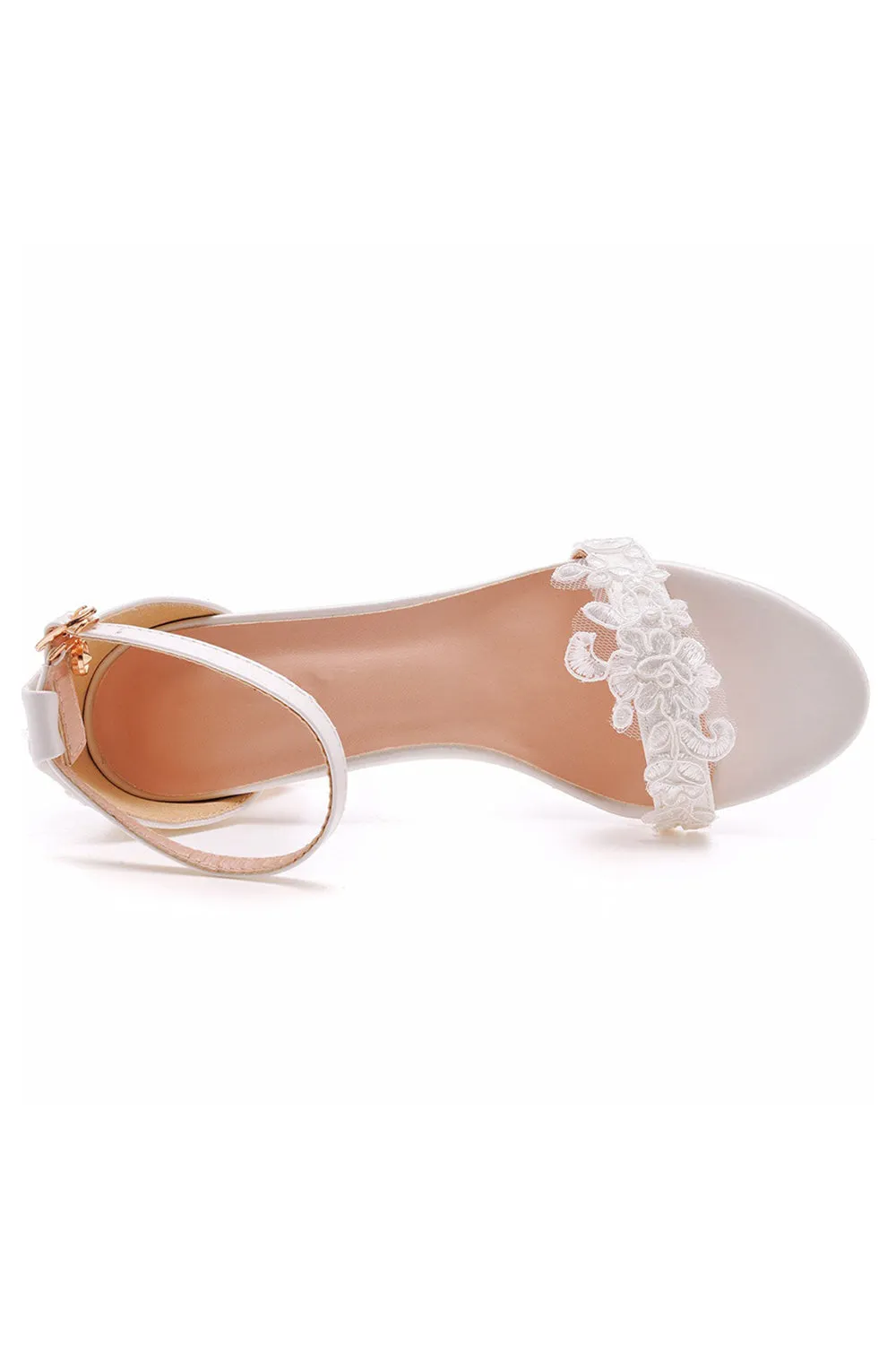 Elegant White Lace Open Toe Ankle-strap Block Heels