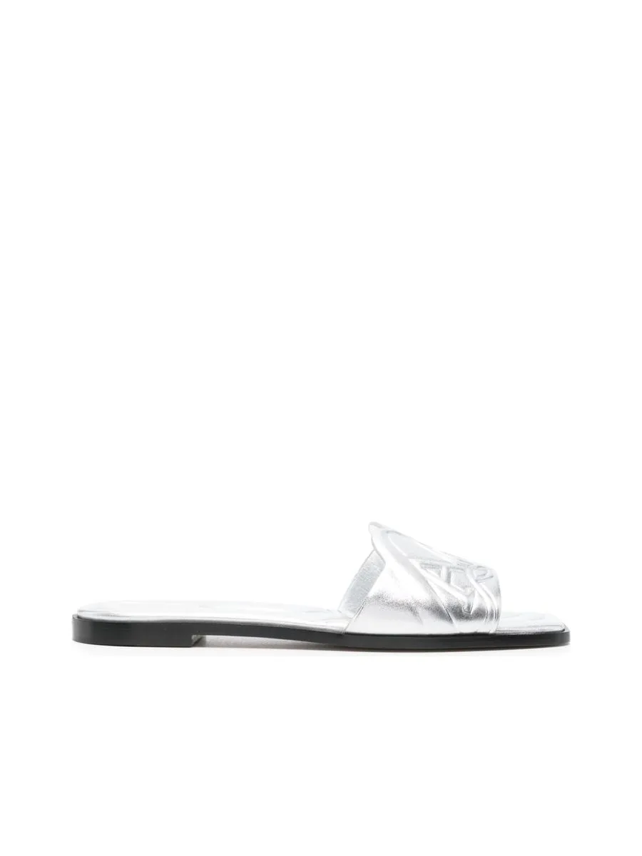 Embossed Strap Flat Sandals