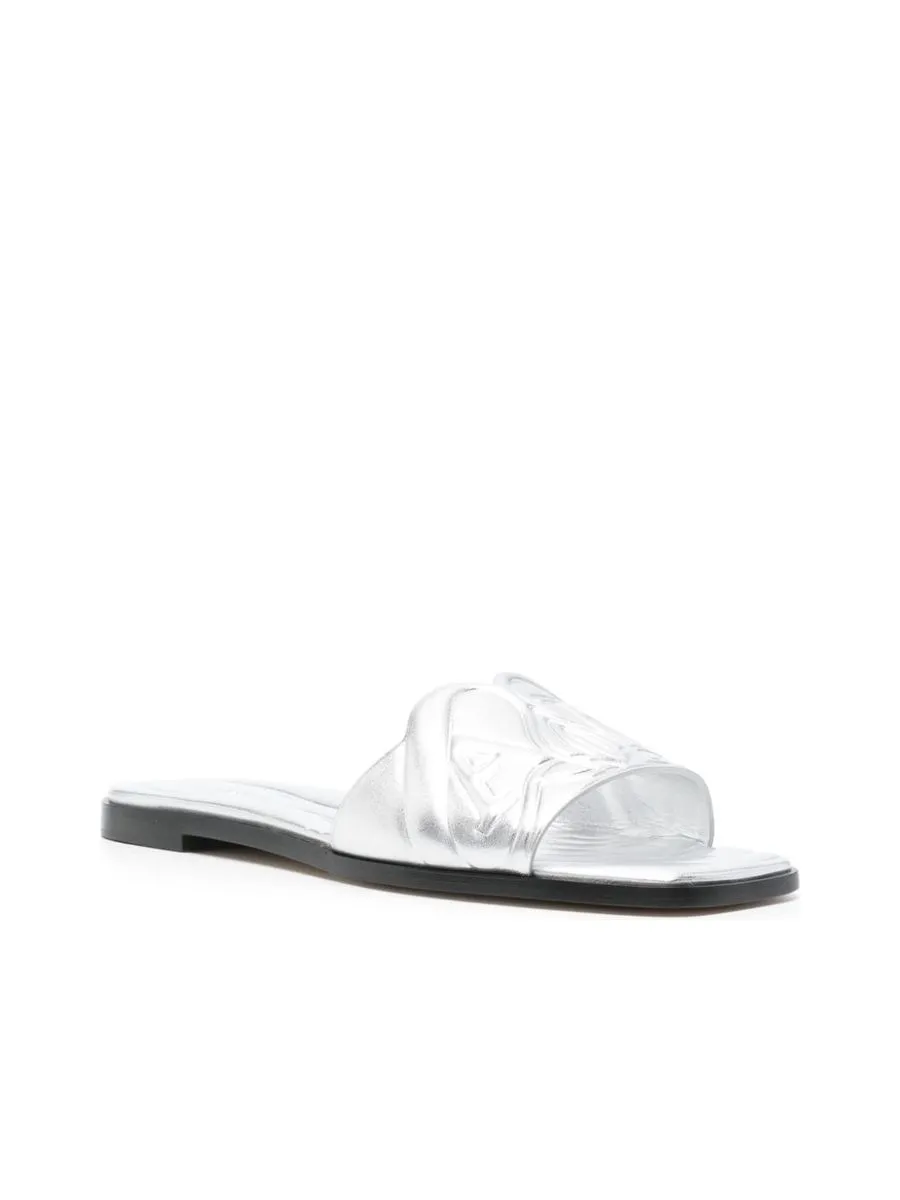 Embossed Strap Flat Sandals