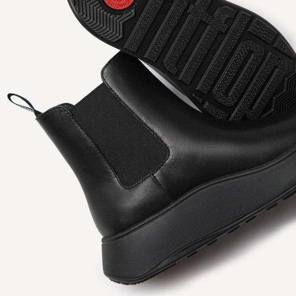 Fitflop Flatform Chelsea Fh4-090 Ladies Black Leather Pull On Ankle Boots