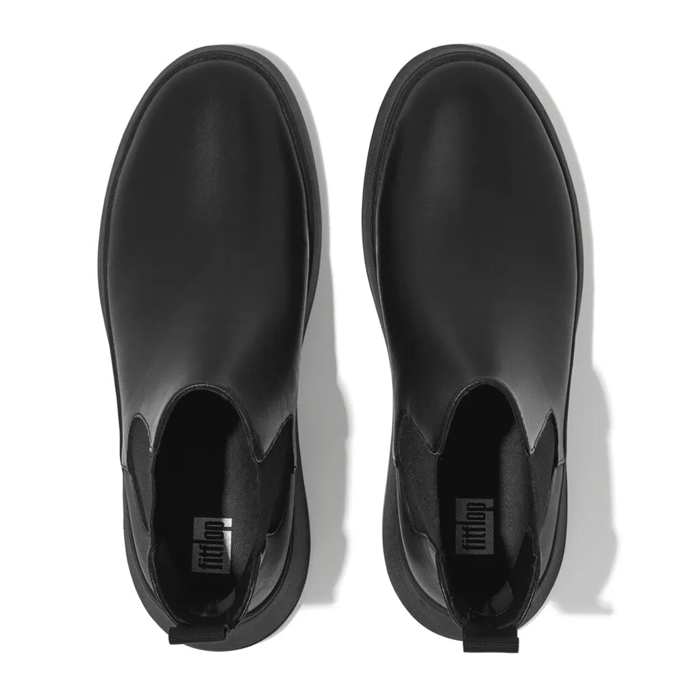 Fitflop Flatform Chelsea Fh4-090 Ladies Black Leather Pull On Ankle Boots