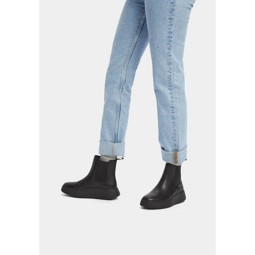 Fitflop Flatform Chelsea Fh4-090 Ladies Black Leather Pull On Ankle Boots