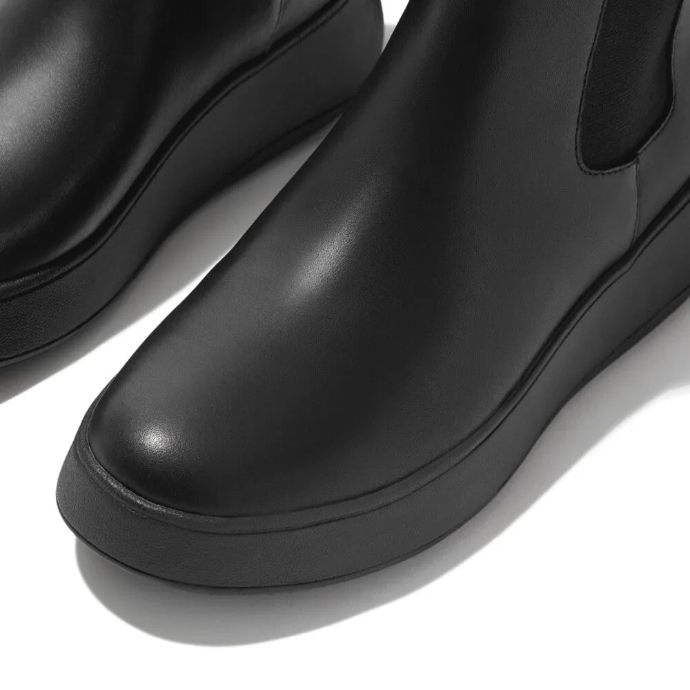Fitflop Flatform Chelsea Fh4-090 Ladies Black Leather Pull On Ankle Boots