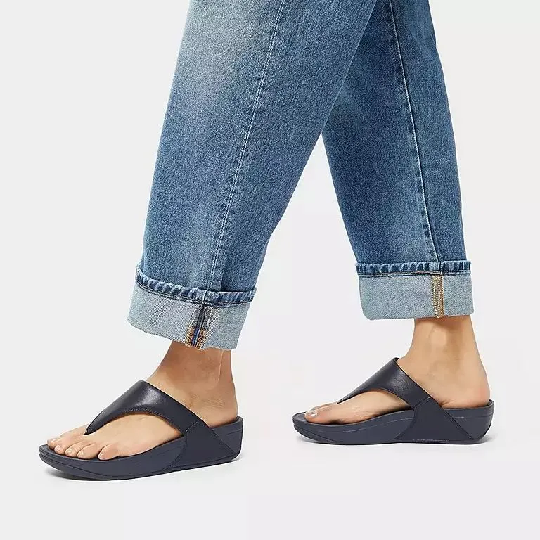 FitFlop I88-A15 Lulu Leather Ladies Deepest Blue Leather Toe Post Sandals