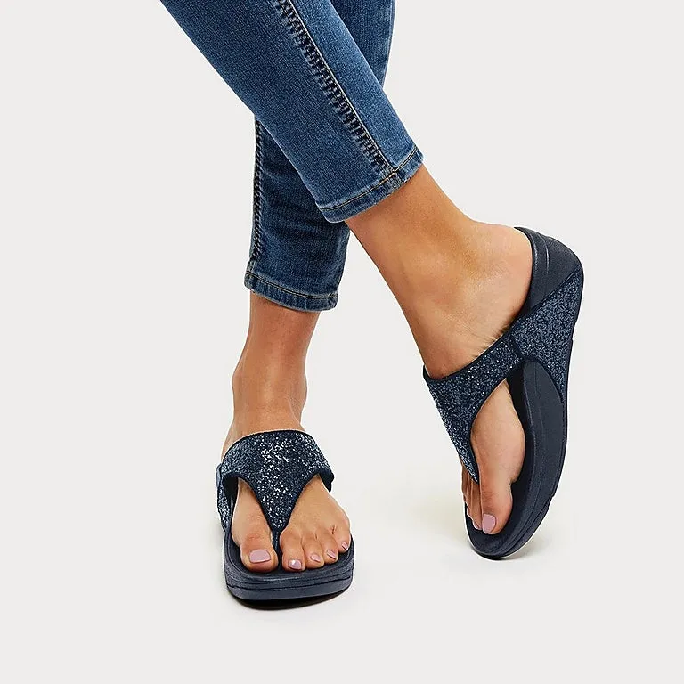 Fitflop Lulu Glitter NAVY  Toe Post Wedge Sandal X03-339