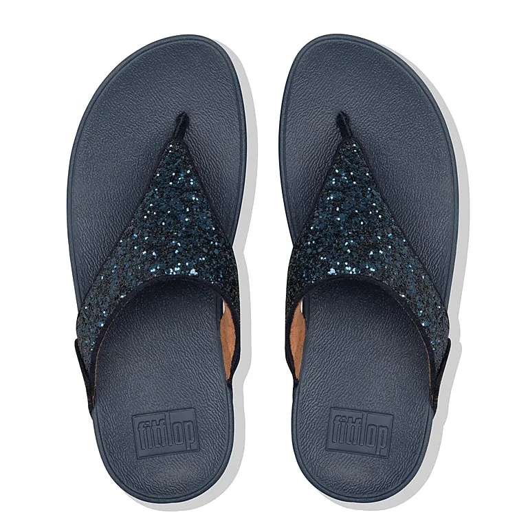 Fitflop Lulu Glitter NAVY  Toe Post Wedge Sandal X03-339